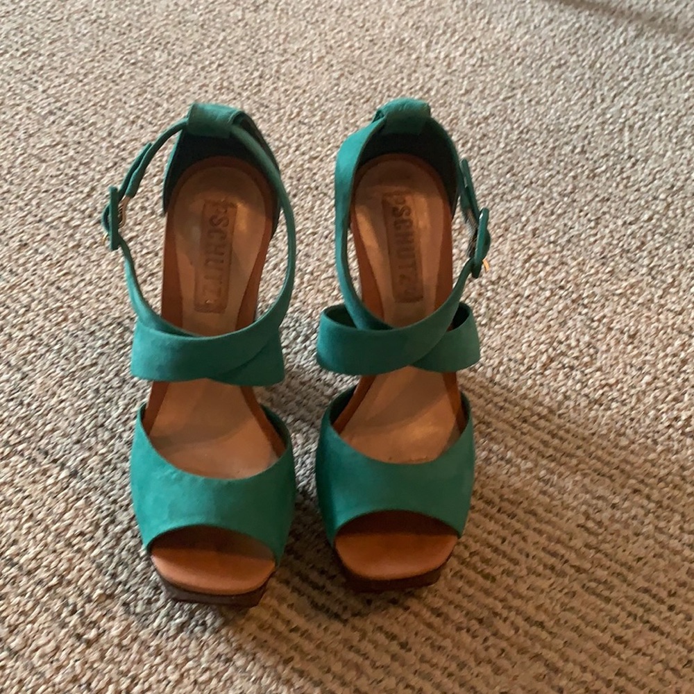 Green Schutz platform heels/sandals
